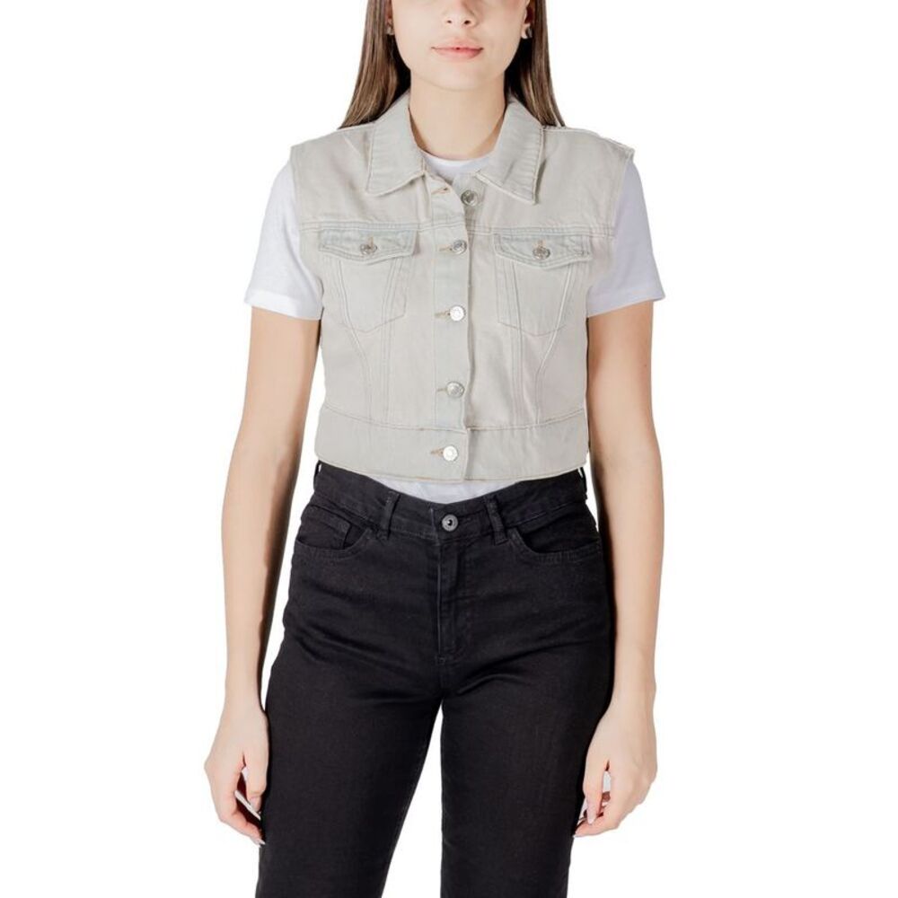 Only Light Blue Cotton Sleeveless Women's Jacket